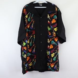80s Mens 3XL Rockabilly Guitar Hawaiian Shirt